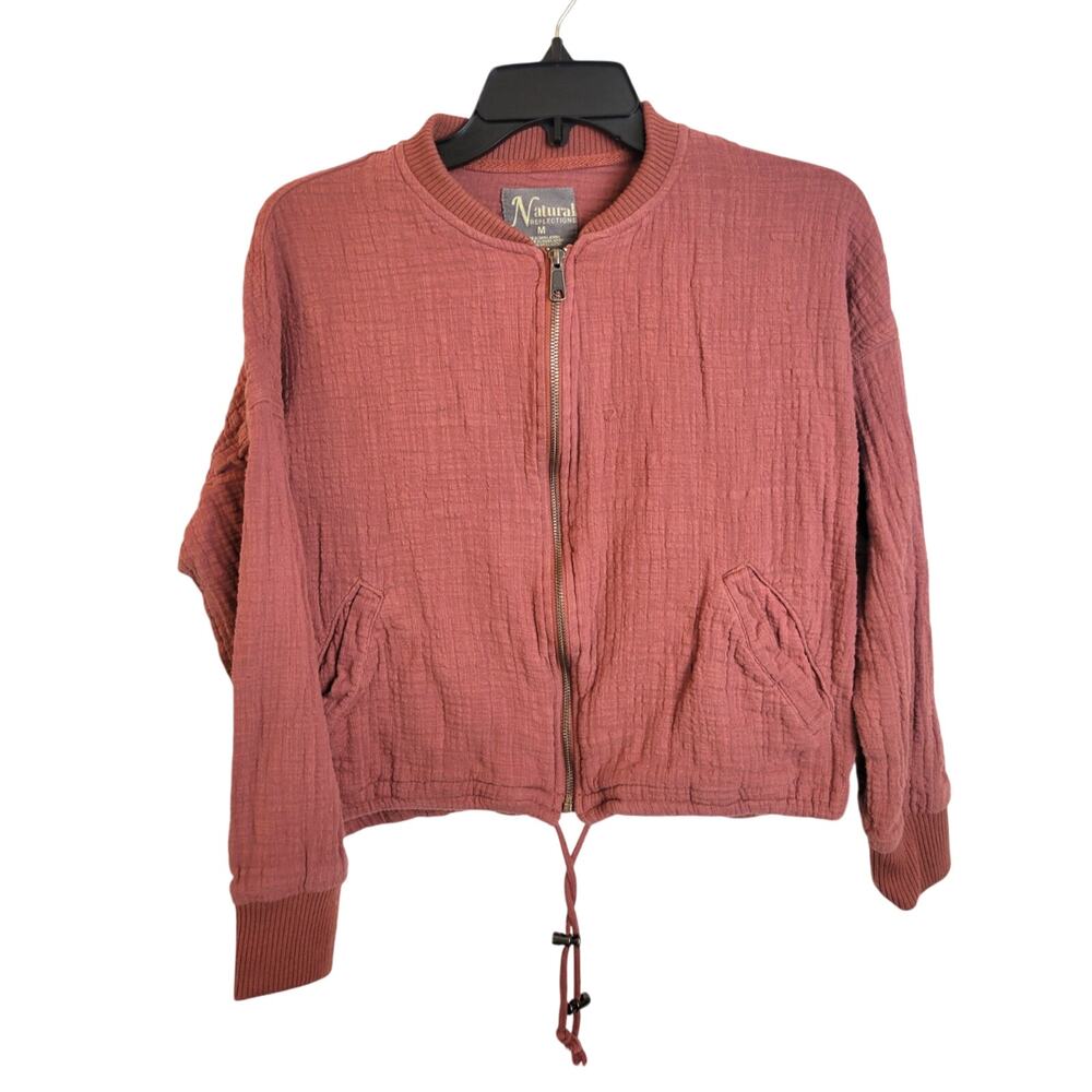 Natural Reflections Bomber Jacket Women's Sz Medium Brownish Red Crinkle Cropped